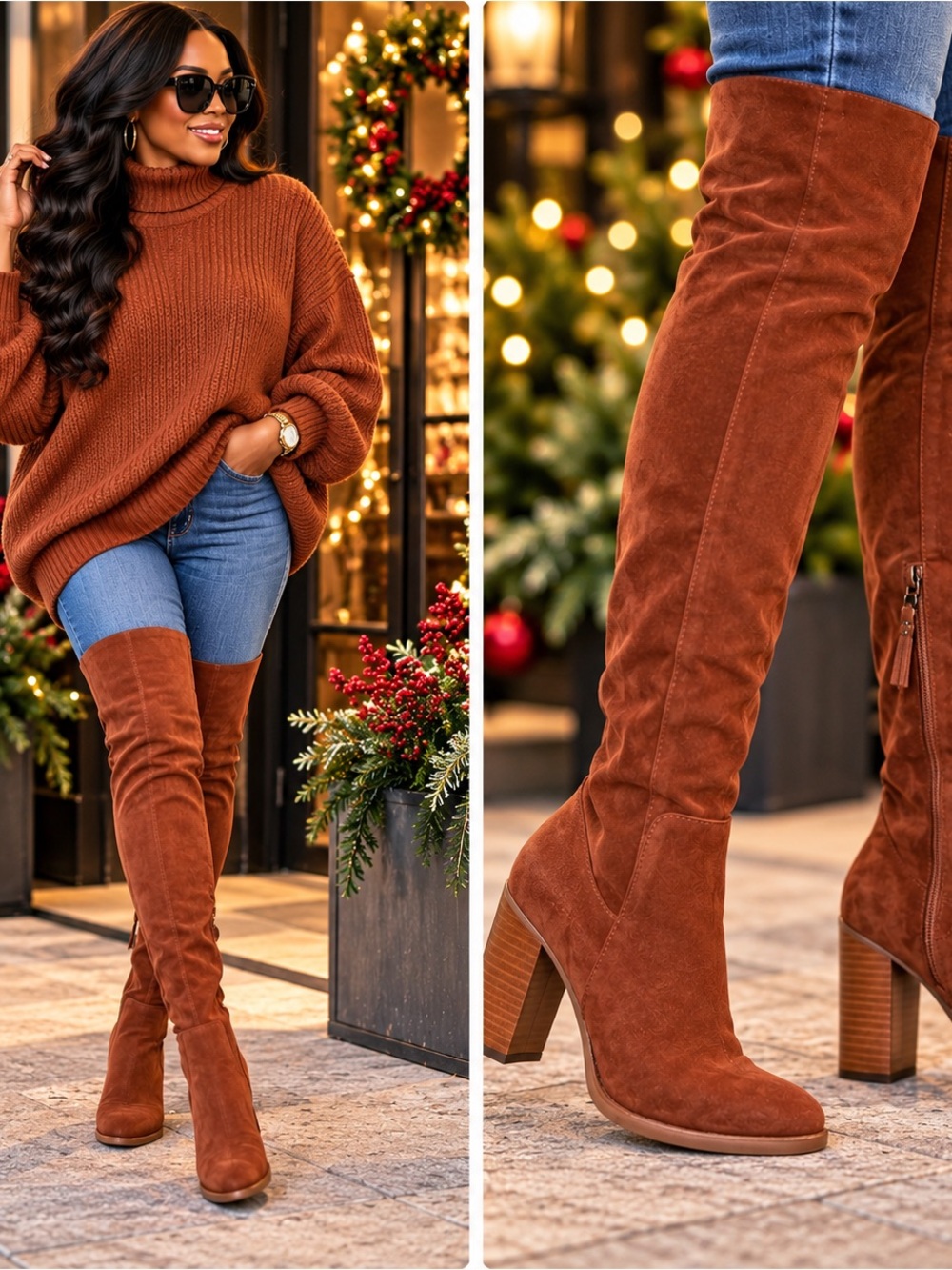 Kelsi Dagger Brooklyn Logan Over The Knee Boots Chestnut Suede Size 8 Wide Calf